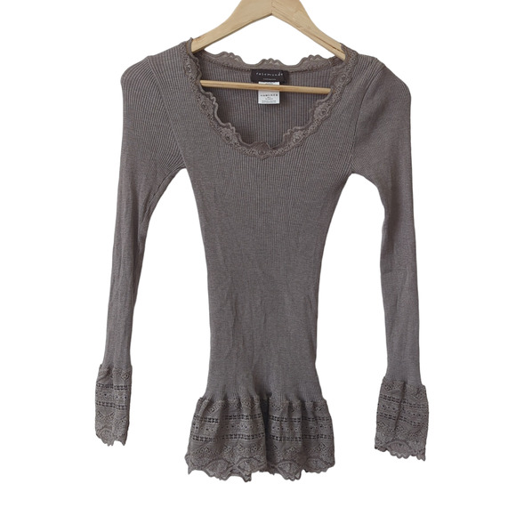 Rosemunde Tops - Rosemunde Women's Fitted Silk Cotton Long Sleeve Ribbed Tip Size Small Brown EUC